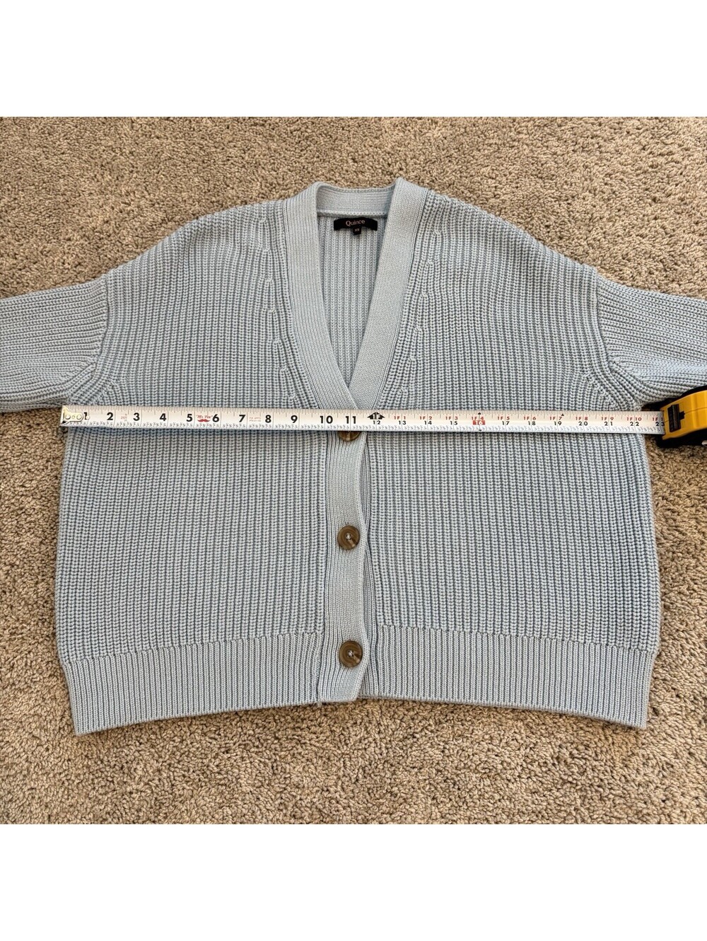 Quince 100% Organic Cotton Fisherman Boxy Cropped Cardigan Size XS Sky Blue EUC - Picture 5 of 6